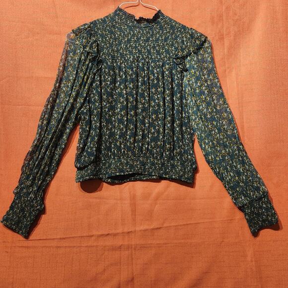 Free People Sz XS Floral Roma Blouse in Forest Green Romantic Feminine Top - Picture 2 of 9
